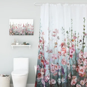Kwiaty tkaniny zasłony prysznicowe łazienkowe kurtyna zestaw z haczykami pierścienie wodoodporny prysznicem kurtyna biały różowy szary fioletowy 72x72