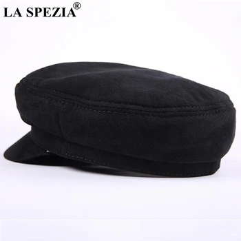 LA SPEZIA skóra naturalna Cap mężczyźni Gazeciarz wojskowe czapki rocznika kobiety Gatsby czapki czarne klasyczne płaskie kapelusze luksusowe włoskie marki