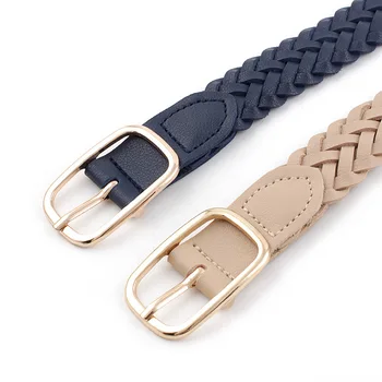 Ladie's Braid Leather Belt Decoration Non-hole Japanese Buckle patchwork tkane Pasy dla kobiecych dżinsów o szerokości 2,3 cm