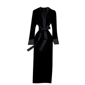 Lady New Fashion Winter Package Hip Dress 2020 damska V w kształcie wlew retro aksamitna elegancka odzież z długim rękawem Vestidos Q654