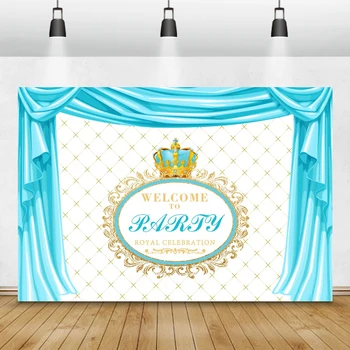 Laeacco Birthday Photography Tła Blue Headboard Curtain Prince Custom Photo Tła Baby Shower Photocall Banner