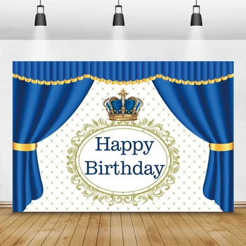 Laeacco Birthday Photography Tła Blue Headboard Curtain Prince Custom Photo Tła Baby Shower Photocall Banner