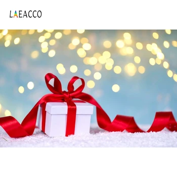 Laeacco Boże Narodzenie, Śnieg Prezenty Światła Bokeh Plac Impreza Zdjęcia Tła Indywidualne Zdjęcia, Tła Do Studia Fotograficznego