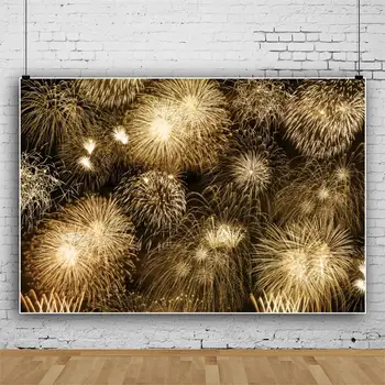 Laeacco Gold Firework Firecracker Happy New Year Photography Background Shiny Family Party Decor Photo Background For Photo Studio