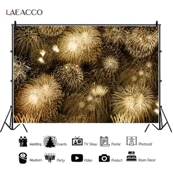 Laeacco Gold Firework Firecracker Happy New Year Photography Background Shiny Family Party Decor Photo Background For Photo Studio