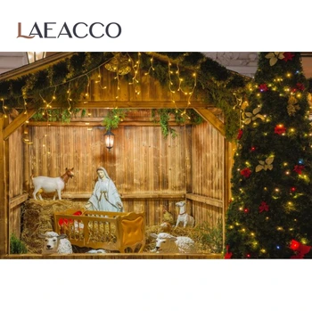 Laeacco Szopka Narodzenie Jezusa Christmas Party Stodoła Dziecko Tła Zdjęcia Fotografia Tło Photocall Studio Fotograficzne
