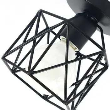 Lampy sufitowe 220V kwadratowy światło dekoracyjne czarne ozdoba retro seria lampa sufitowa oszczędny, nowoczesny czarny żelazny targ rękodzieła światło