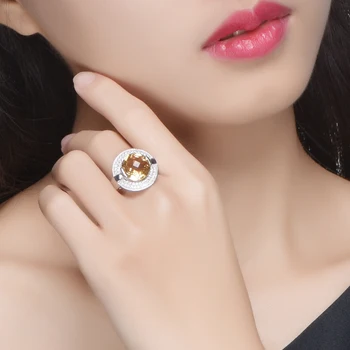 L&zuan srebra próby 925 okrągłe pierścienie dla kobiet 6.66 ct naturalny cytryn Bolec instalacja Żółty kamień pierścienie ślubne wykwintne biżuteria