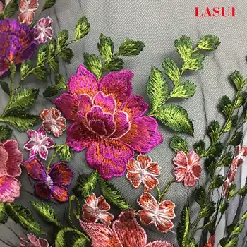 LASUI piękna 1 yard kolorowy kwiatowy haft tkanina szeroka 130 cm oddychająca dla DIY handmade accessroies dress Q012