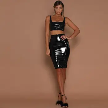 Lateksowa spódnica kobiety Sexy mini elegancki Bodycon Wysoka Talia ołówek PU lakierowana skórzana spódnica czarny biura cienkie krótkie spódniczki Mujer 2020