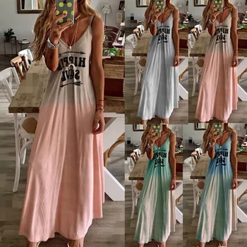 Lato 2020 sukienka bez rękawów temat plus size odzież Damska Seksowna V-neck strój plażowy moda damska różowe długie sukienki Vestidos