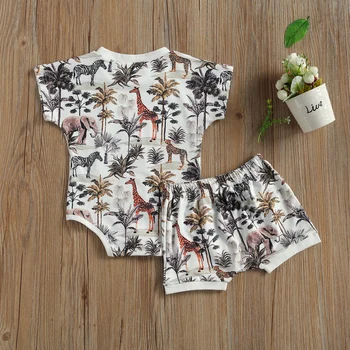 Lato dziecko Baby Boys 0-3Y odzież zestawy druku zwierząt z krótkim rękawem kombinezon topy, spodnie, spodenki 2szt