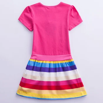 Lato Jednorożec dziewczyna dzieci z krótkim rękawem A-line sukienka druku tęczowe paski dziewczyny z krótkim rękawem okrągły dekolt bawełnianej sukni SH6219