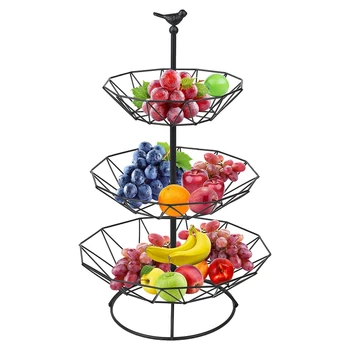 LBER Blatu Fruit Basket Holder dekoracyjna podstawka idealnie nadaje się do warzyw, przystawek, przedmiotów gospodarstwa domowego, 3 piętra w kolorze czarnym