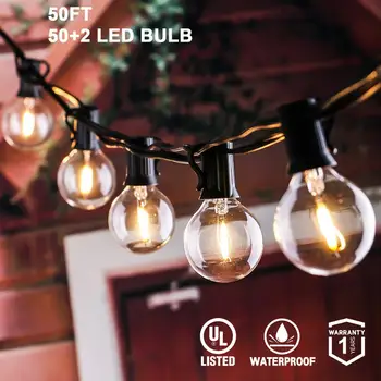 LED 25Ft 30ft 50ft G40 String Lights with Globe Clear Bulbs Wodoodporny IP44 Patio Hanging Lights for Indoor & Outdoor Decorate
