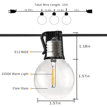 LED 25Ft 30ft 50ft G40 String Lights with Globe Clear Bulbs Wodoodporny IP44 Patio Hanging Lights for Indoor & Outdoor Decorate