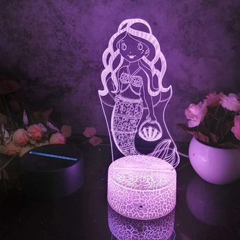 Led 3D Night Light Mermaid D Wzór Nightlight for Child Bedroom Decor lampa 16 kolorów z pilotem zdalnego sterowania