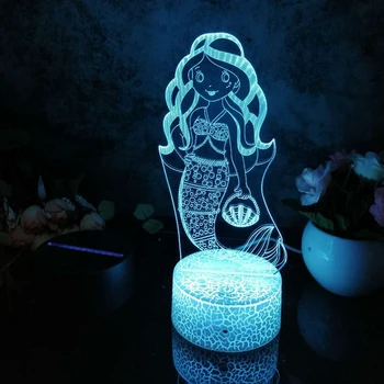 Led 3D Night Light Mermaid D Wzór Nightlight for Child Bedroom Decor lampa 16 kolorów z pilotem zdalnego sterowania