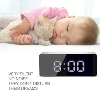 LED Creative Mirror Alarm Clock Digital Snooze zegar na biurko Wake Up Light elektroniczny duży wyświetlacz temperatury, czasu opłata za zegarek