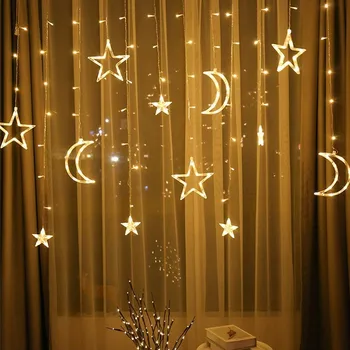 LED Fairy Light Curtain 3M Moon Star Pentagram Garland Lamp String Lights For Christmas Holiday Wedding Decoration EU/US/UK Plug