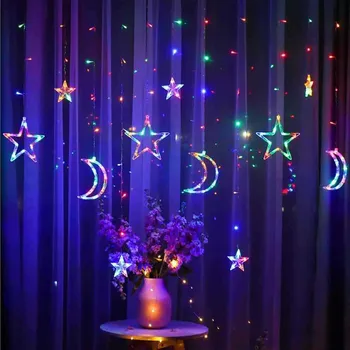 LED Fairy Light Curtain 3M Moon Star Pentagram Garland Lamp String Lights For Christmas Holiday Wedding Decoration EU/US/UK Plug