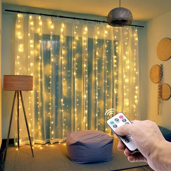 LED Fairy Lights kurtyna garland USB String Light 8 modeli pilot zdalnego sterowania świąteczne ozdoby do okna domowej pokoju