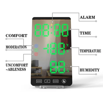 Led termometr cyfrowy wyświetlacz lustro 6 calowy led budzik w Nocy światło z USB ładowania elektroniczne zegar pogodowe