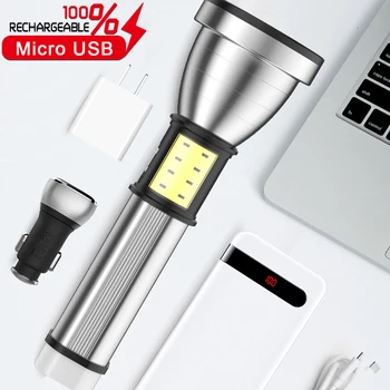 Led Ultra jasne latarki USB Akumulator Latarka COB boczne światło latarki z tylnym światłem wodoodporny 26650 ręczny światło