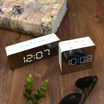 Led zegar ścienny Zegar nowoczesny Krótki projekt 3D DIY elektroniczne duże lustro stołowe alarmy biuro, pokój dziecięcy Data, Czas, zegar
