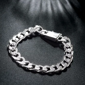 Lekani srebra próby 925 10 mm 21 cm bokiem mężczyźni bransoletka wykwintne biżuteria łańcuszek bransoletka bransoletka męska Pulseiras De Prata