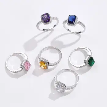 LEKANI sześć kolorów S925 srebro Szmaragd gem Kobiet pierścienie nowy 5A sześciennych cyrkon biżuterii para prezent ślubny