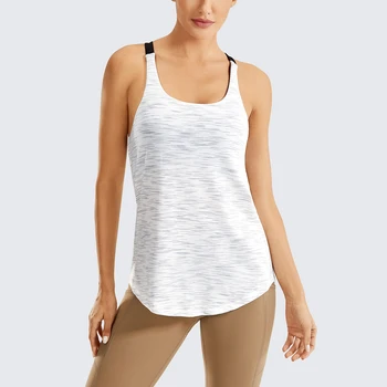 Lekkie Wrzosowate damskie treningowe koszulki z wbudowanym biustonoszem lejące koszulki z paskami i odkrytymi plecami Activewear