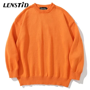 LENSTID 11 kolorów jednolity z dzianiny sweter swetry odzież uliczna Harajuku 2020 jesień oversize sweter moda casual odzież męska