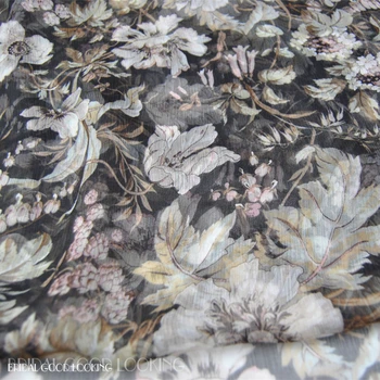 LEO&LIN duży szeroki czarno - biały kwiat jedwab karbowany Żorżety szyfon cienka spódnica, szalik materiał DIY tkanina Patchwork