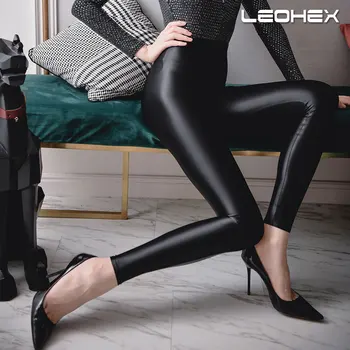 LEOHEX 2020 seksowne satynowe, błyszczące legginsy spodnie błyszczące pończochy błyszczące japońskie spodnie o długości do kostek rajstopy z wysokim stanem kobiety