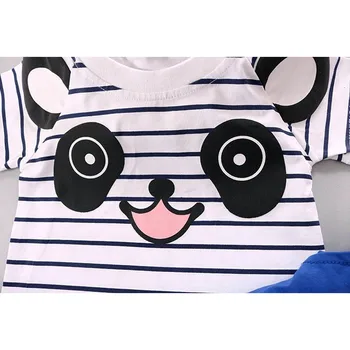 Letni maluch chłopcy zestaw ubrań kreskówka Panda dziecko z krótkim rękawem t-shirt bib spodnie 2szt strój kombinezon dziecięcy strój dla 1-4Y