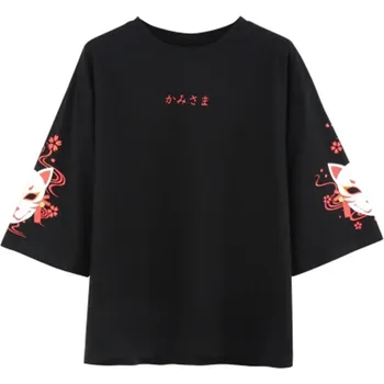 Letnia odzież damska Anime fox printed cross ribbon Women Lolita Girls' T-shirt harajuku spring Black Top skirt hoodies