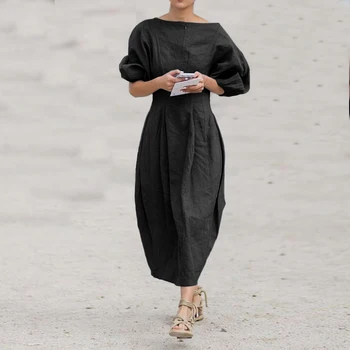Letnia sukienka Maxi długa sukienka dla kobiet Rocznika asymetryczne szyja Lady OL Midi-Calf Party Vestidos 2021 VONDA z obu stron nosić sukienkę 5XL