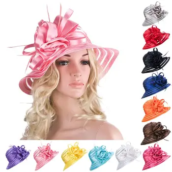 Letnie kapelusze dla kobiet широкополая czapka damska plażowe elastyczne kapelusze ślubne dominująca kapelusz kościelne kapelusze kościelna ślub satynowa wstążka kapelusze A214