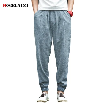 Letnie spodnie lniane spodnie dla mężczyzn pełna długość stałe lekkie lniane bawełniane męskie spodnie lniane spodnie Azjatycki rozmiar 4XL 0613