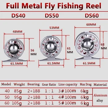 Lewy/prawy wkład 3BB full metal Fly Fishing Wheel Reel Fish Line Wheel Ice Fishing Reel 6KG Drag 40-90 Series