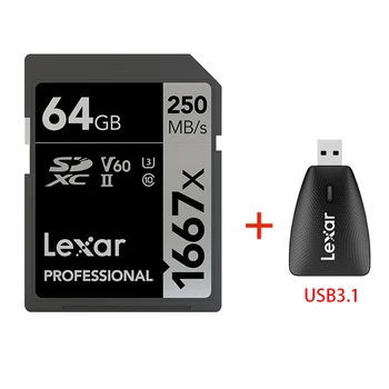 Lexar 1667x SD Card read 250MB/s 64GB, 128GB 256GB SDXC UHS-II U3 Flash Memory Card For 3D 4K Digital Camera Original