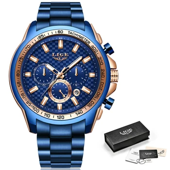 LIGE 2019 New Fashion Blue Watch,męski zegarek Top Brand Luxury Clock Man wojskowy chronograf kwarcowy zegarek mężczyźni Relogio Masculino