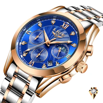 LIGE 2020 nowe złote zegarki damskie zegarki damskie twórcze stalowe zegarek damski bransoletka kobiece wodoodporny zegarek Relogio Feminino