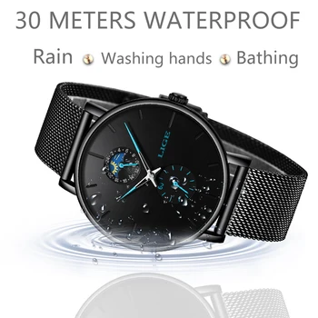 LIGE kwarcowy zegarek męskie casual czarne wodoodporny zegarek ze stali nierdzewnej ultra-cienkie zegarki męskie 24 godzin zegar 2019 Relogios Masculino