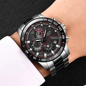 LIGE New Men Watch Business Wodoodporny Date Zegarki Fashion wielofunkcyjny ze stali nierdzewnej czarny zegarek kwarcowy relojes para hombre