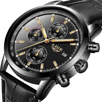 LIGE nowa moda męski zegarek analogowy zegarek Kwarcowy 30 m wodoodporny chronograf sportowy data pasek Skórzany zegarek montre homme