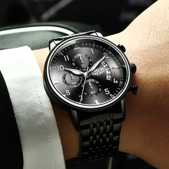 LIGE wodoodporny zegarek ze stali nierdzewnej męskie zegarki najlepsze marki luksusowych czarny biznes zegarki męskie moda data kwarcowy zegarek+pudełko
