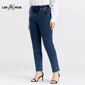 LIH HUA kobiet plus rozmiar casual dżinsy wysoka elastyczność dzianiny bawełniane spodnie jeansowe zmiękczania dżinsów