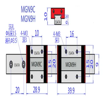 Liniowy przesuwne szyny MGN9H części CNC 100 150 200 250 300 350 400 450 500 600 700mm miniaturowy liniowy przewdonik 1szt MGN9 + wózek 1szt